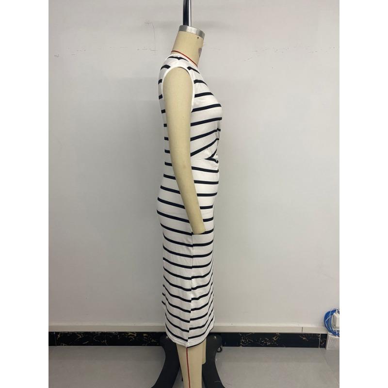 Женское повседневное простое платье-халат с разрезом и перегибом в полоску