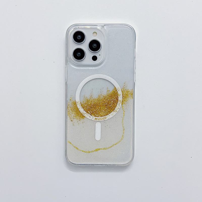 Чехол iPhone15ProMax/14pro/13/12 прозрачный TPU с клеем Quicksand Gold Foil на магнитной присоске