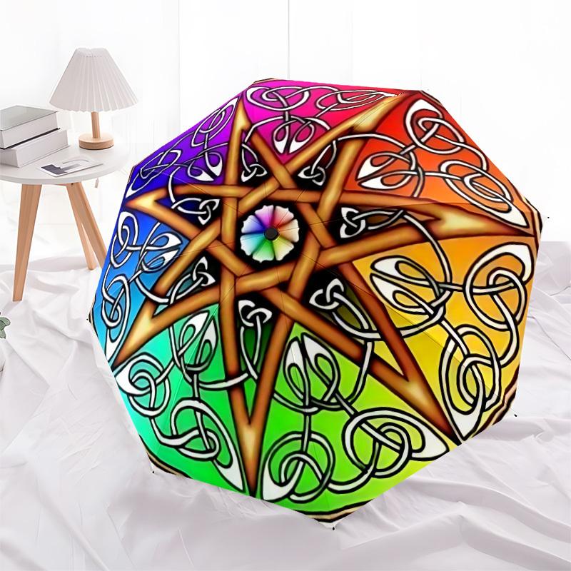 1pc Celtic Knot Star Mandala Automatic Folding Umbrella, 8-Rib Iron Frame, Casual Outdoor Accessory for Birthday Festival Gifts yy251128146