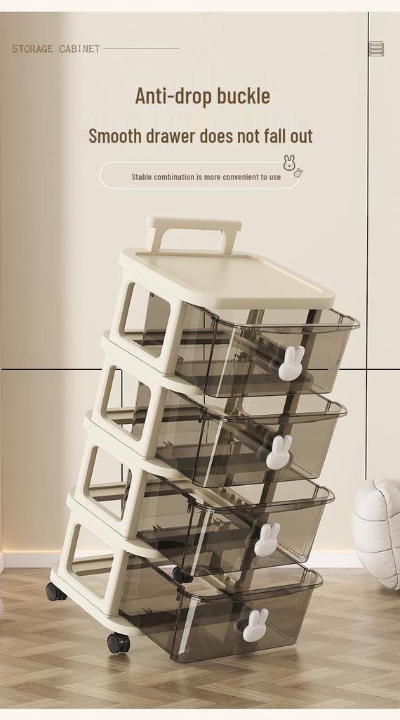 Rabbit Trolley: Multi-layer Cart with Wheels and Drawer for Children's Books and Storage