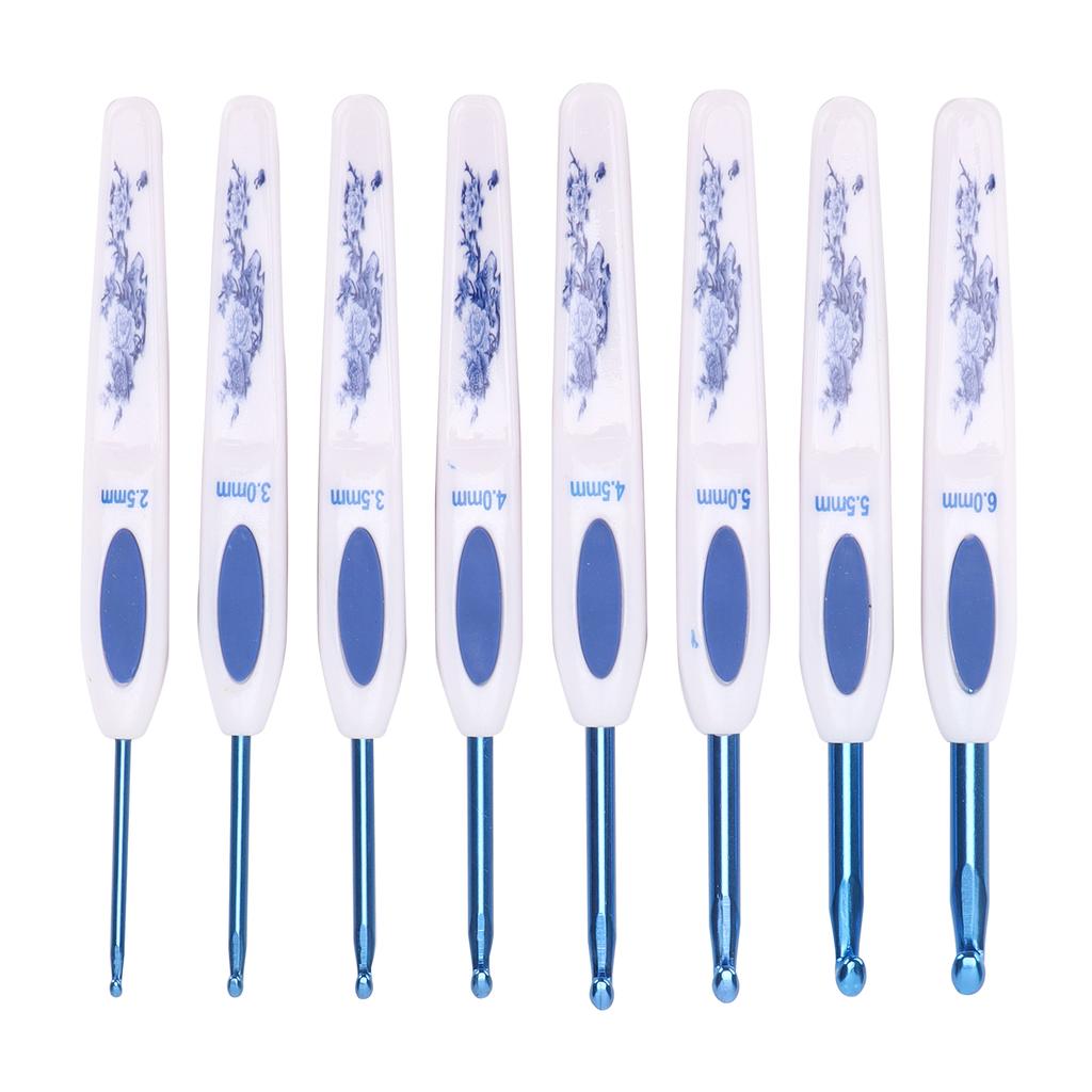 Crochet Hooks 8 Pcs Soft NonSlip Good Grip Knitting Needles Set with Mark for Weaving Home Use(Blue