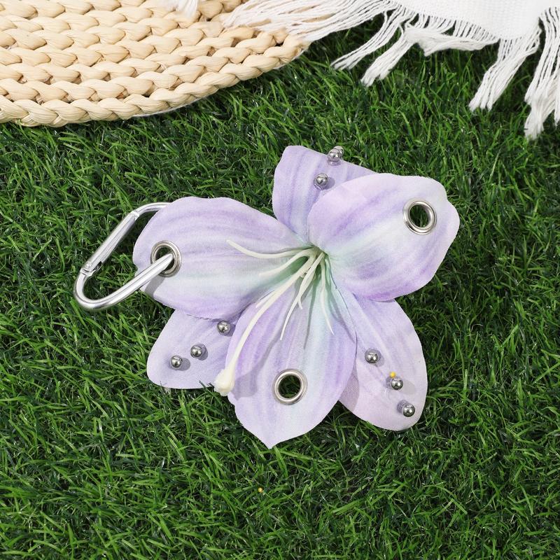Tropical Beach Tote Accessory Hawaiian Flower Plumeria Bag Charm Hibiscus Rhinestone Purse Ornament Combo Set Bag Charm