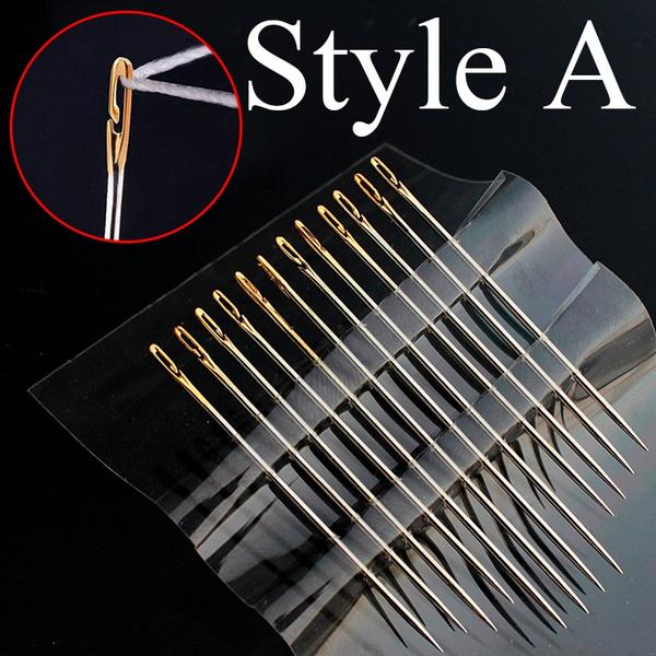 12/24/36pcs Self-Threading Sewing Needles Stainless Steel Quick Blind Threading Needle Stitching Pins DIY Punch Needle Threader