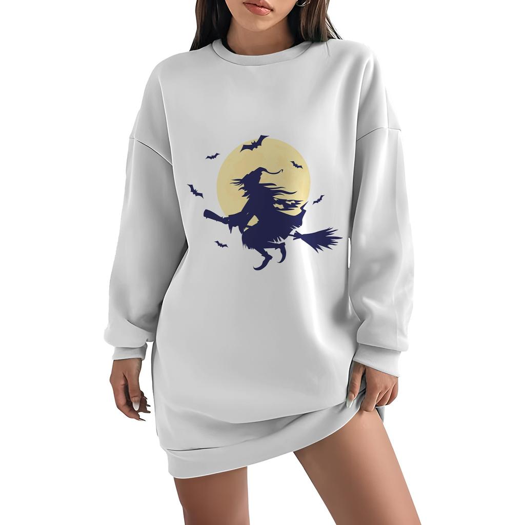 Женская свободная модная повседневная толстовка с круглым вырезом и длинным рукавом с принтом на Хэллоуин