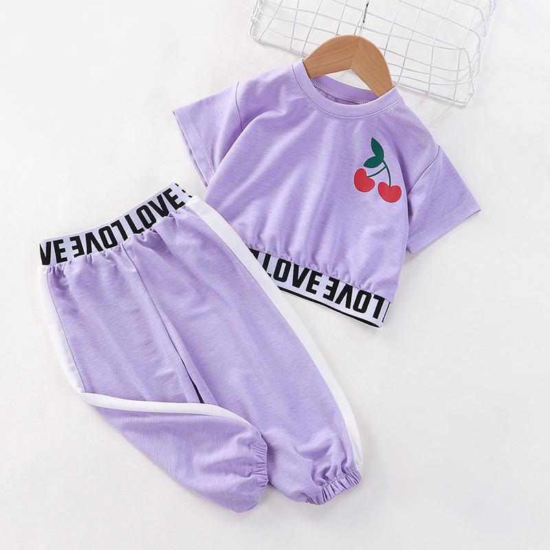 Детский костюм из топа с коротким рукавом и брюк, комплект одежды из двух предметов для малышей