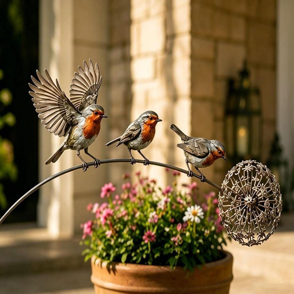 Weather Resistant Robin Garden Stake Metal Bird Plant Stake New Bird Garden Stake Patio Decor