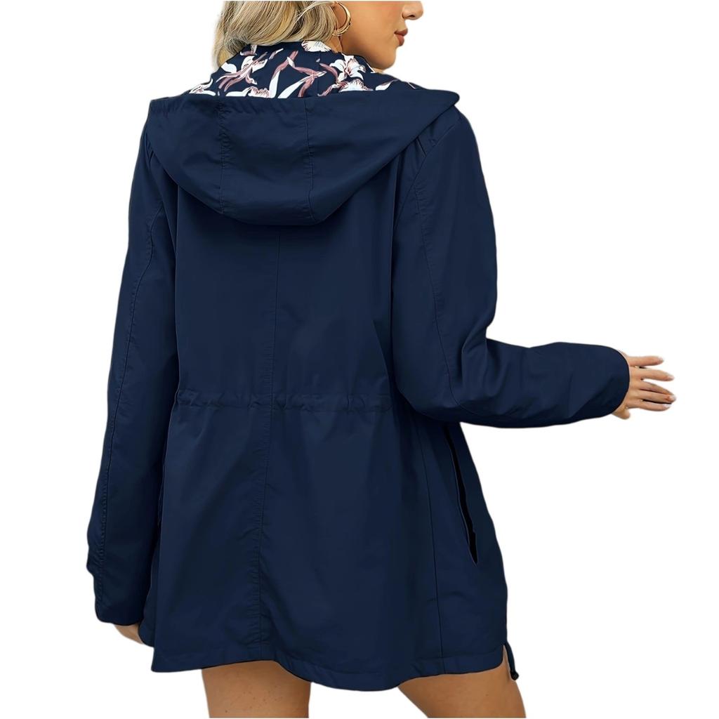 Women's Solid-color Hooded Long-sleeved Windbreaker, Mountaineering Sports Windbreaker, Jacket And Top