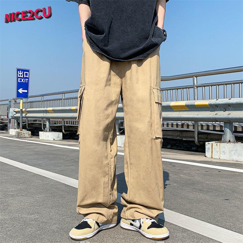 Лето 2023, новые трендовые мужские широкие брюки-карго, корейская уличная одежда, повседневные дизайнерские спортивные штаны большого размера с пуговицами для подростков