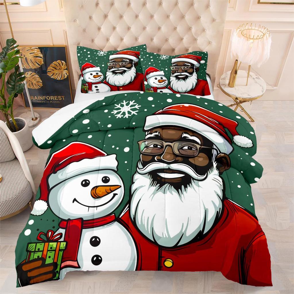 Christmas Element Bow Bell Three-Piece Quilt Cover 3D Digital Printing Bedding Set Bed Cover