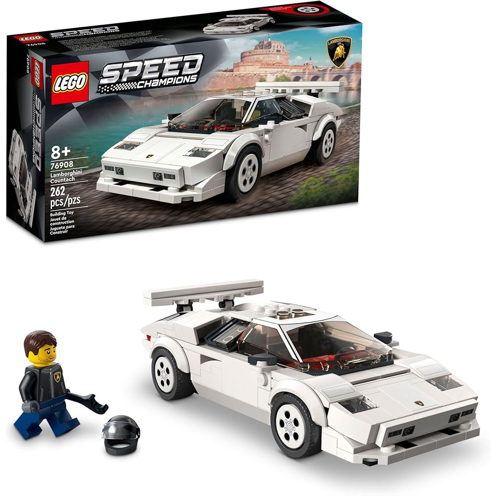 LEGO Speed Champions Lamborghini Countach 76908 Building Kit 1970s Iconic Supercar Model 262 Pieces with Mini Figure and Accessories