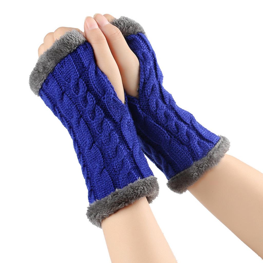 Women's Winter Warm Wool Gloves, Fingerless Twisted Knit Color Short Gloves