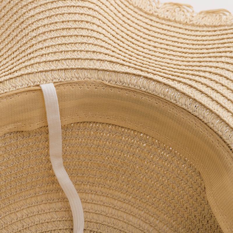 Elegant Women's Sun Hat with Mesh Trim & Faux Pearl Ribbon - Wide Brim, UV Protection Straw Beach Cap for Travel