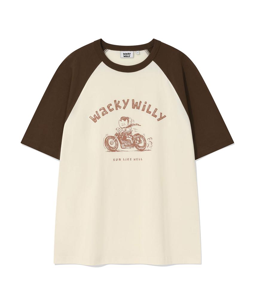 WACKY WILLY Kiki And Motorcycles Raglan Short Sleeve T-Shirt Cream