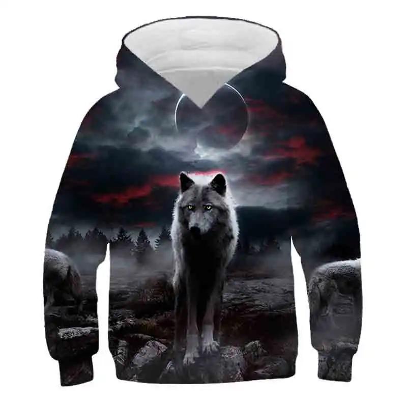 Wolf Animals 3D Hoodies Kids Streetwear Girls Boys Printed Children Sweatshirts Long Sleeve Autumn Winter Clothes