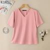 Women Casual Summer V-Neck Short Sleeve Cotton T-Shirt