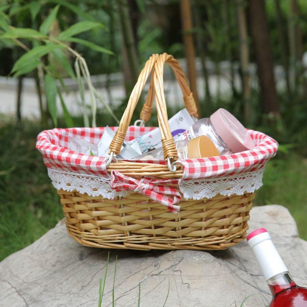 Portable Sundries Willow Woven Handwoven Storage Basket Vegetable Basket Fruit Basket Picnic Basket