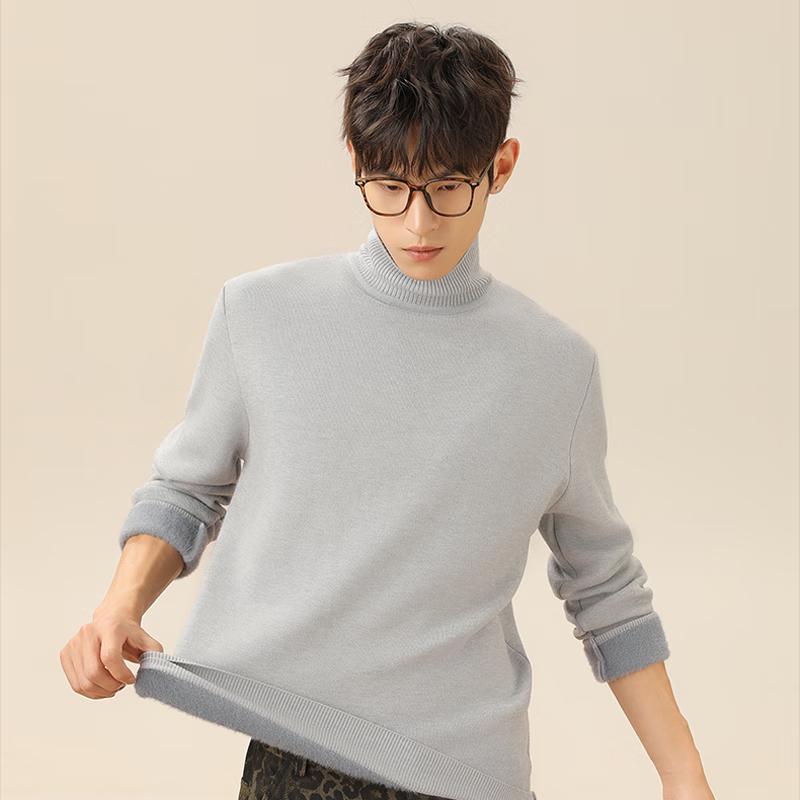 MINISO Men's Fleece-Lined High-Neck Pullover Sweater