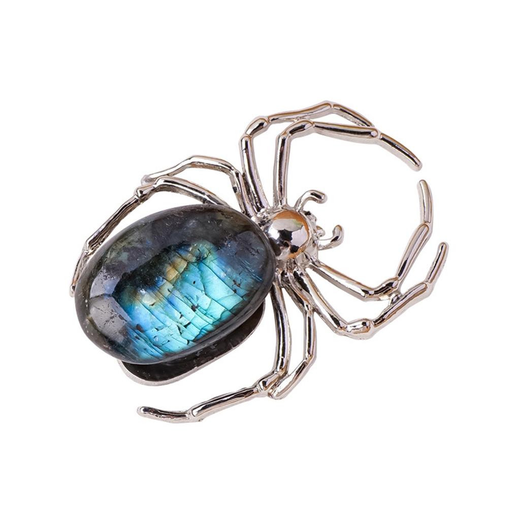 Natural Elongated Stone Stone Spider Ornament Gray Alloy Ornament