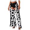Womens Cow Spot Pattern Flannel Long Pants - with Side Tassel, Adjustable Waist, Open Crotch for Biking Riding Cowgirl Chaps Halloween Cosplay