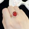 New Temperament Red Oval Shape Elegant Opening Rings For Women Zircon Wedding Engagement Party Fine Jewelry Gift