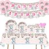 Pink Elephant Flower Theme Children'S Birthday Party Tableware Paper Plate Paper Cup Paper Towel Decorative Set Supplies