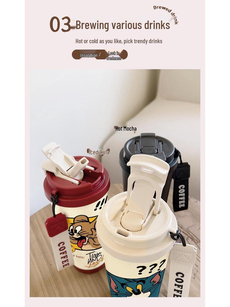 Термокружка с трубочкой из нержавеющей стали Том и Джерри - Милая мультяшная бутылка для кофе и воды