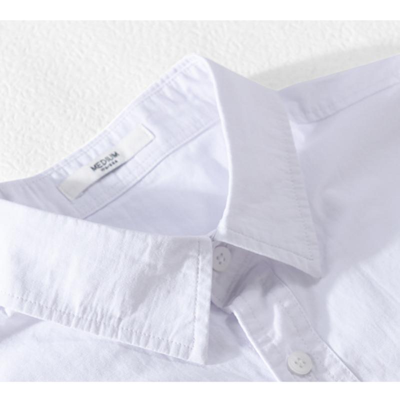 Летняя мужская повседневная рубашка из чистого хлопка с коротким рукавом, воротником-лацканами, однотонная рубашка с двойными карманами, молодежная простая мужская одежда