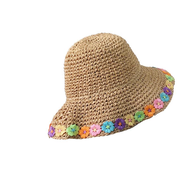 Корейская соломенная шляпа Ins Color Flower, летняя шляпа от солнца для женщин, сомбреро де плайя, панама для женщин