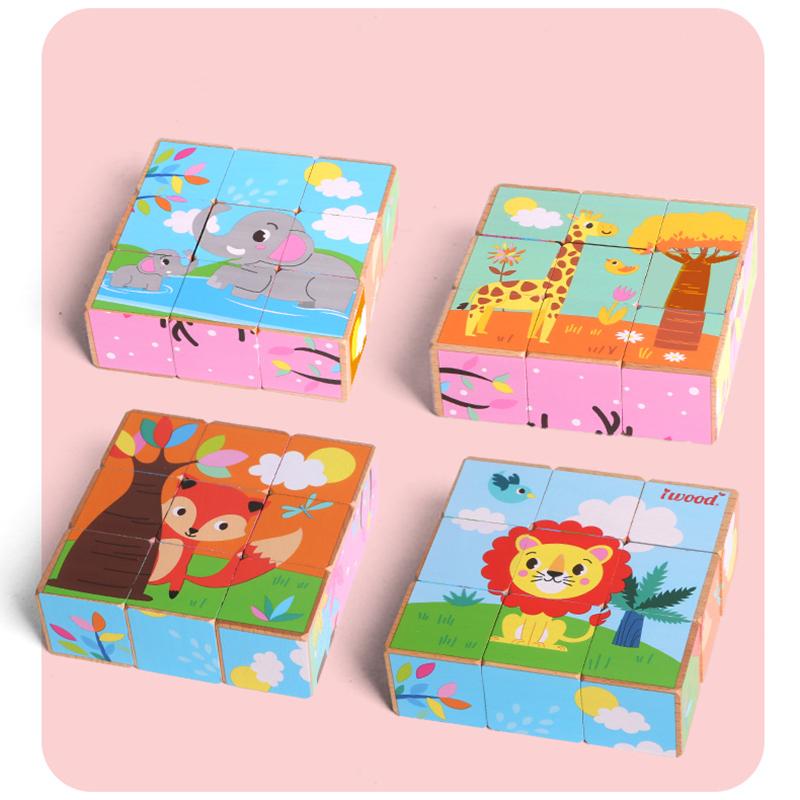 Детский пазл для возраста 1-3 года: Развивающая деревянная игрушка для раннего обучения с 9 деталями и шестисторонними картинками