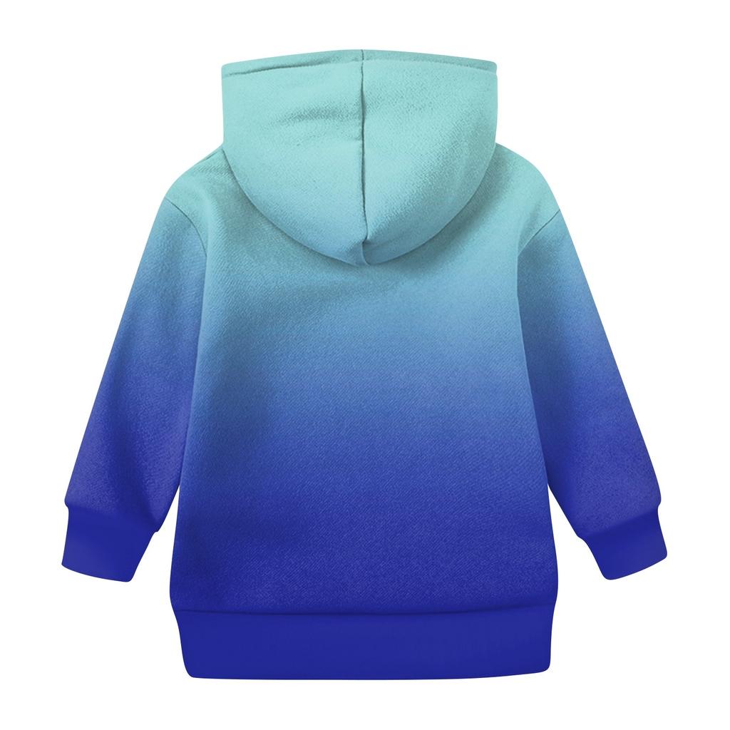 Girls Long Sleeve Printed Gradient Color Children's Hooded Pocket Sweatshirt