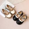 Girls' Leather Shoes Contrasting Color Kids Shoes with Side Bowknot Decoration