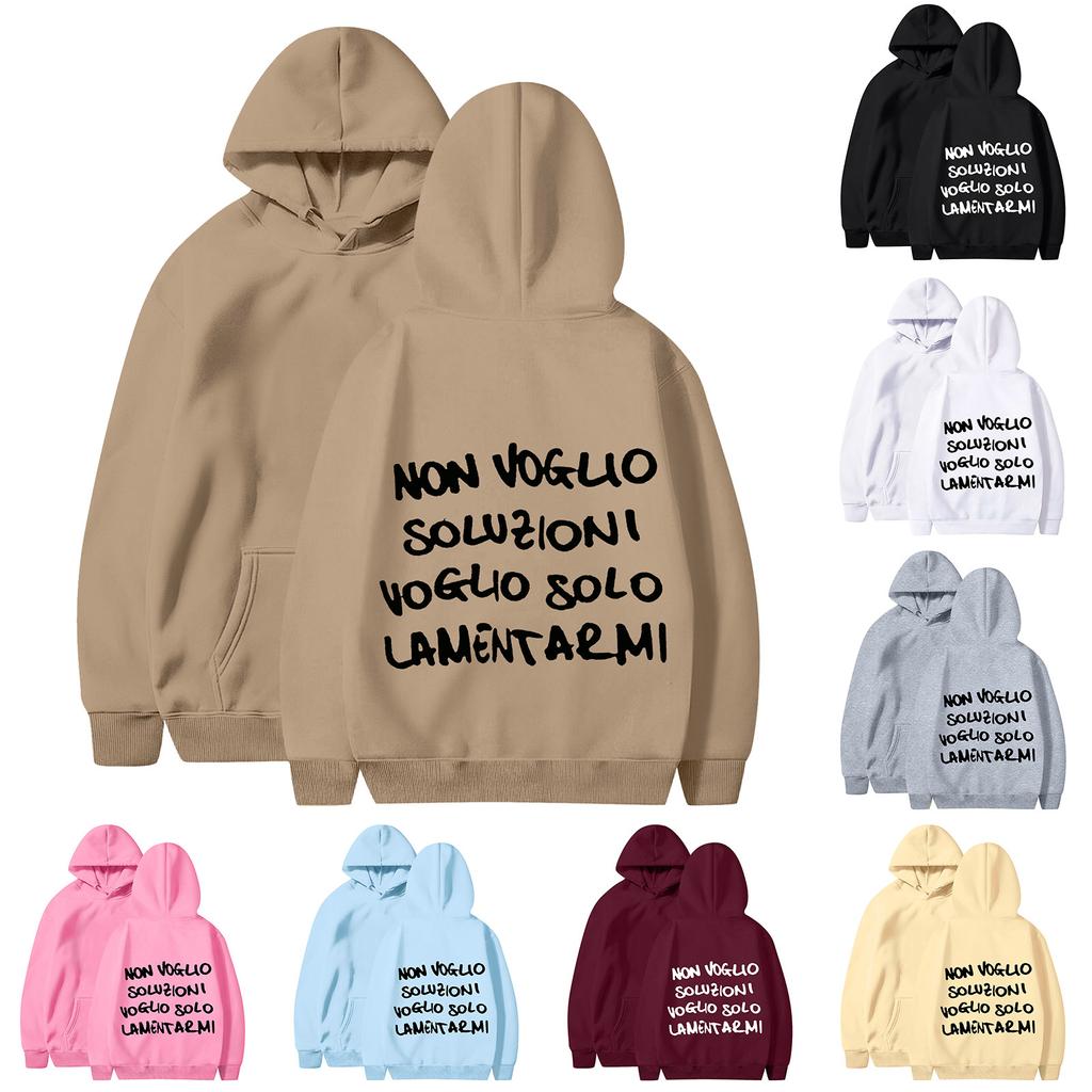Women's Casual Fashion Solid Color Rugby Print Long Sleeve Hooded Sweatshirt Top