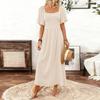 Women's Fashion Solid Color Square Neck Bohemian Five Sleeve Dress Concert Dress Beach Vacation