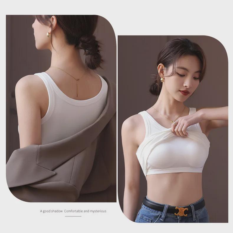 Женский топ из хлопка и модала в рубчик с нагрудными вкладышами, цельный низ, нижнее белье больших размеров с защитой от воздействия внешней среды