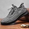 Fashion Men's Casual Mesh Shoes Large Size Breathable Trade Sneakers Shoes Handmade Cowhide Leather Splice Mesh Net Shoes C1165