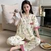 Женская летняя пижама из имитации хлопка, новая модная повседневная кофта с коротким рукавом и брюки большого размера для осени, домашняя одежда