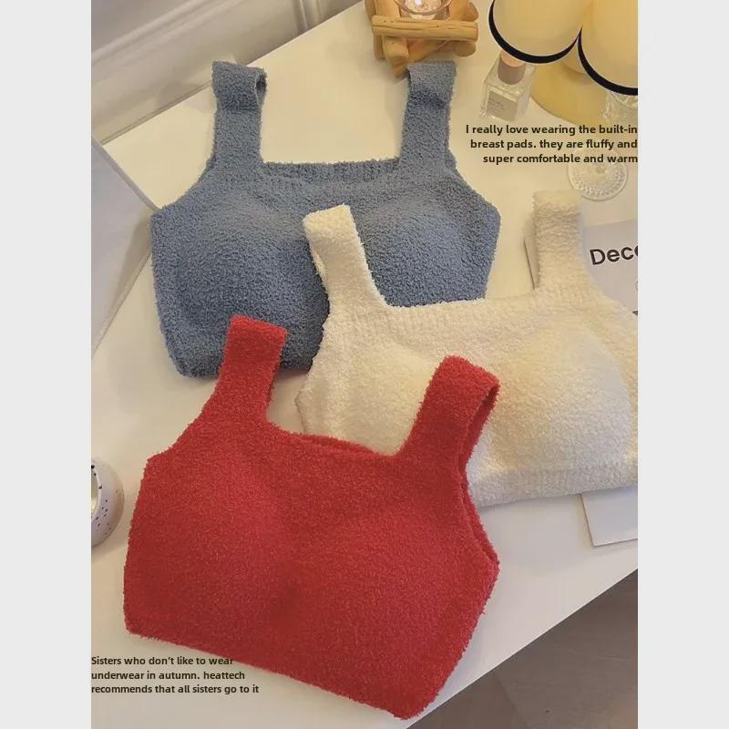 Встроенный жилет-комбинезон из плюша ягненка с нагрудными подушечками — теплый слой без бюстгальтера для осени и зимы