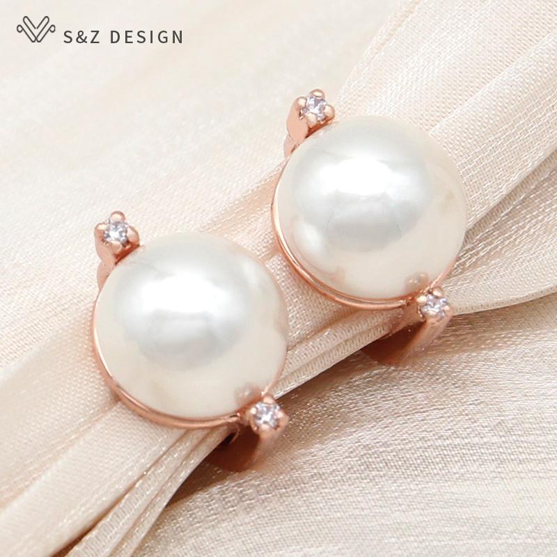 Модные круглые серьги-капли с искусственным жемчугом для женщин, свадебные серьги розового золота с кубическим цирконием, ювелирные изделия