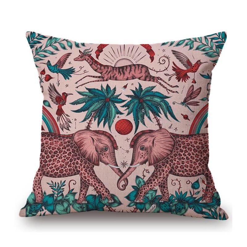 Tropical Plant Elephant Animal Pattern Home Decoration Cotton Linen Sofa Seat Cushion Cover