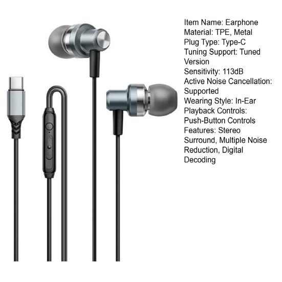 Wired Headphone Digital Bass Heavy Wire Decoding Type-C Phone Headset Home Supply