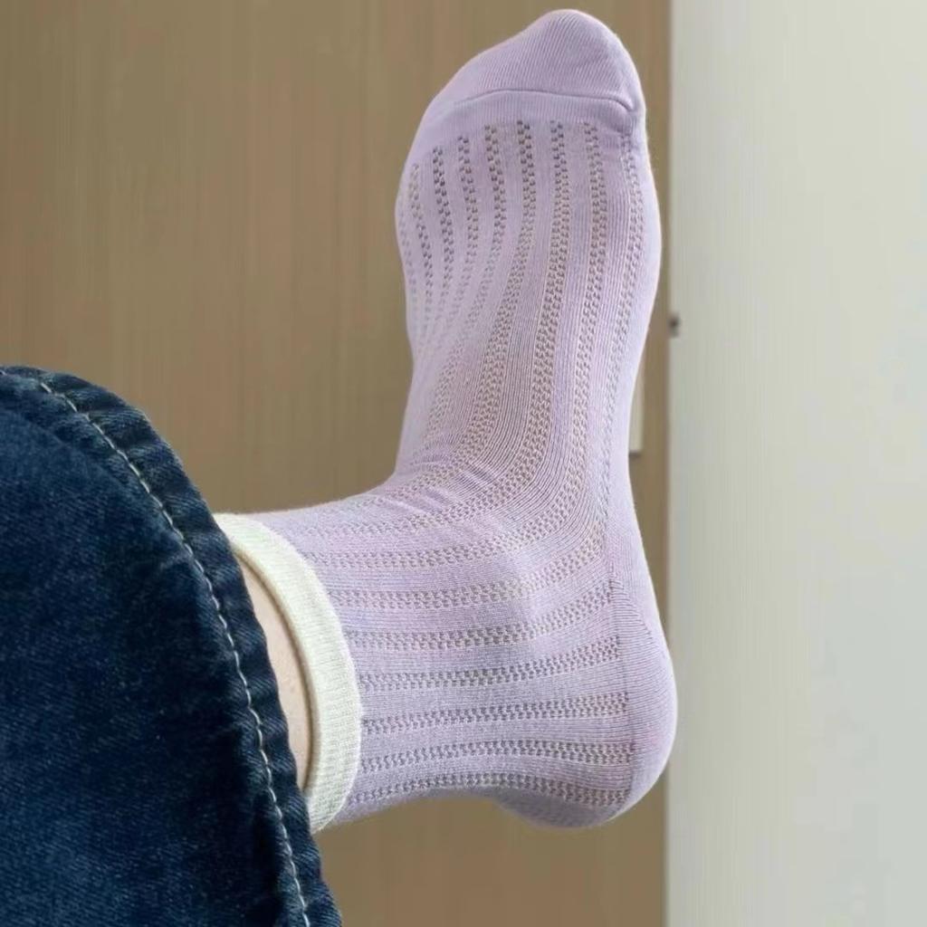 Cream Socks Breathable Medium Tube Socks Xiaohongshu Same Contrasting Color Summer Versatile Stacking Socks