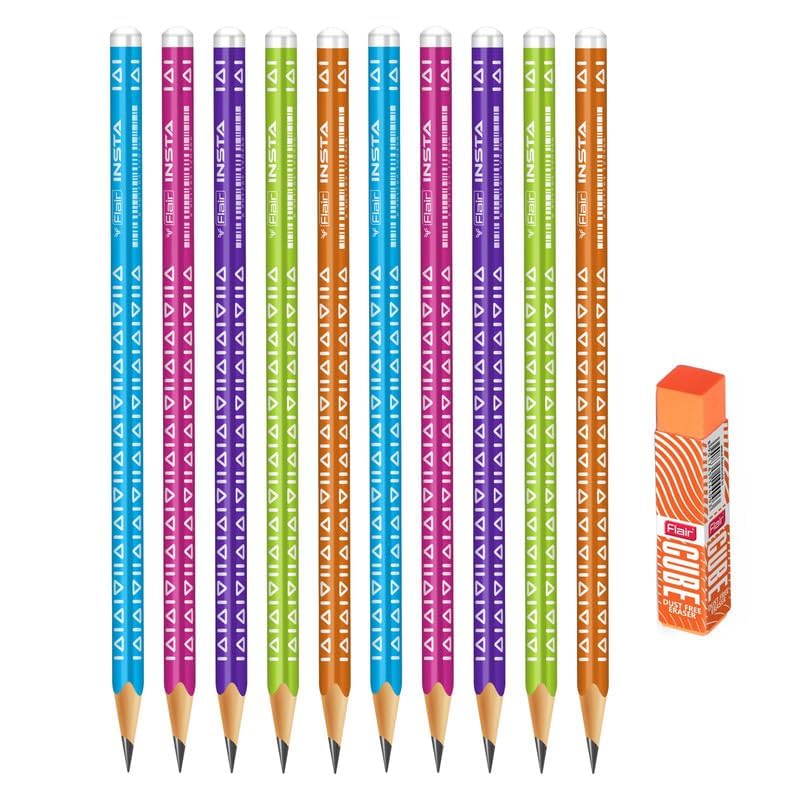 Flair Creative Series Aero Pencil Smart Kit Pack Of 1 With 2B Neon Pencils Eraser Sharpener For School Art And Writing