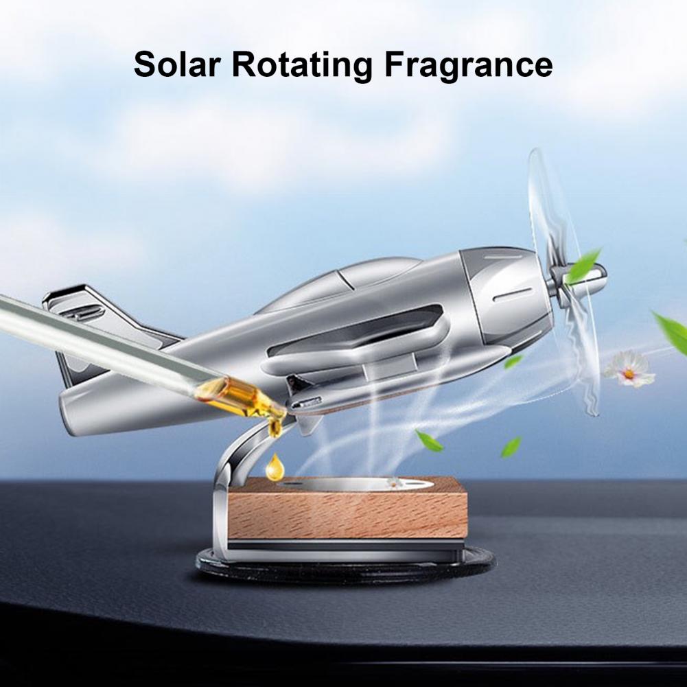 Car Essential Oil Diffuser Solar Airplane Car Diffuser Wooden Base Fragrance Aromatherapy Diffuser Ornaments (Without Perfume)