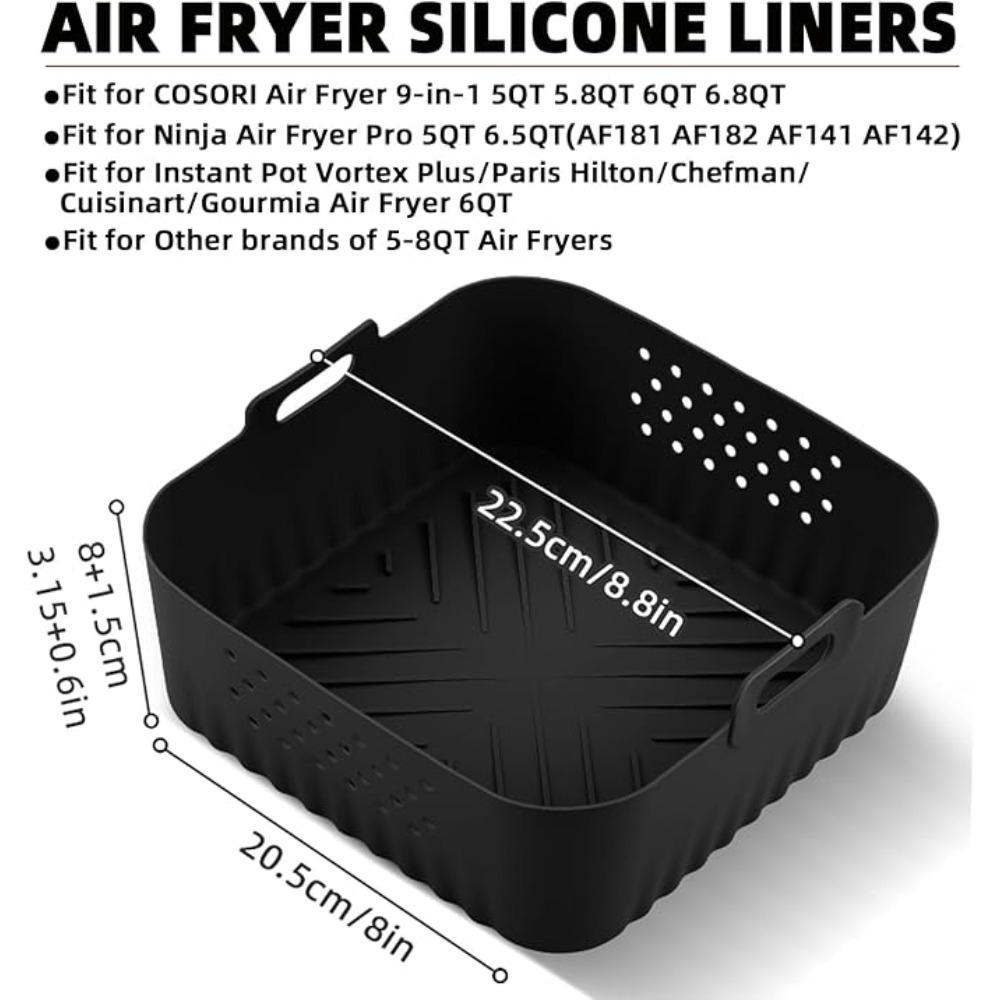 Silicone Air Fryer Liners 22.5cm Non-Stick Basket Reusable for Ninja AF181 AF180 AF141 AF140 Compatible with 5-8QT Air Fryers