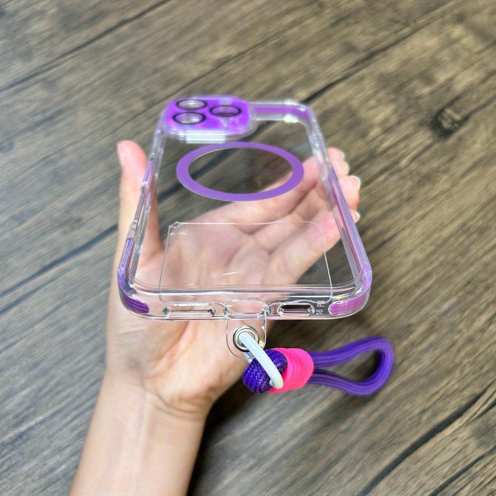 Роскошный прозрачный магнитный чехол для iPhone 16 15 14 13 Pro Max с ремешком, все включено, крышка объектива