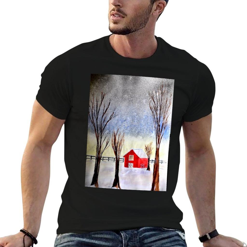 Red barn in winter TShirt anime t shirts for Unisex Unisex t shirts for Unisex casual funny t shirts cotton Tshirt