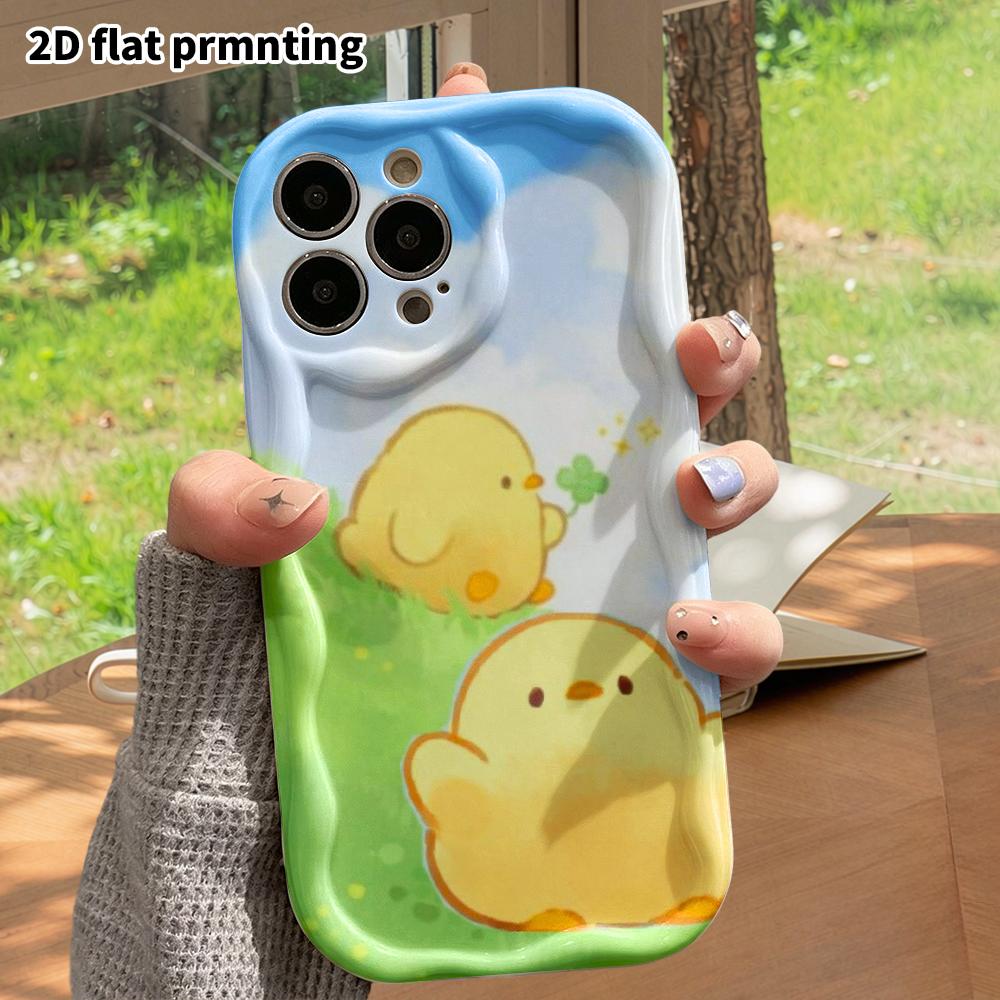 Phone case: 2D flat design suitable for iPhone 18 17 16 15 14 13 Pro protective case, featuring two little yellow chicks, perfect Christmas and Hallow