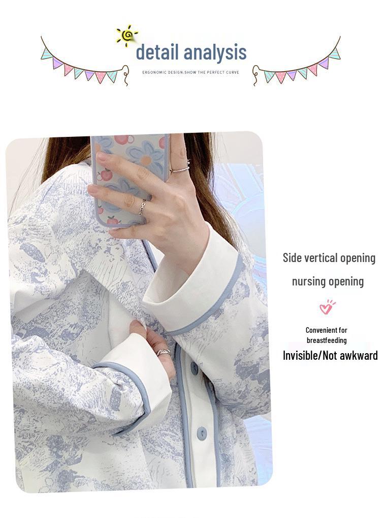 Комплект хлопковой пижамы для беременных на все сезоны: Удобная домашняя одежда для беременных и кормящих женщин