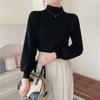 Women Autumn Mock Neck Knitted Sweater Lantern Long Sleeve Solid Elegant Pullovers Korean Loose Casual Tops Office Lady Jumpers