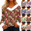 Women's Fashionable Casual V-Neck Christmas Print Long-Sleeved Top